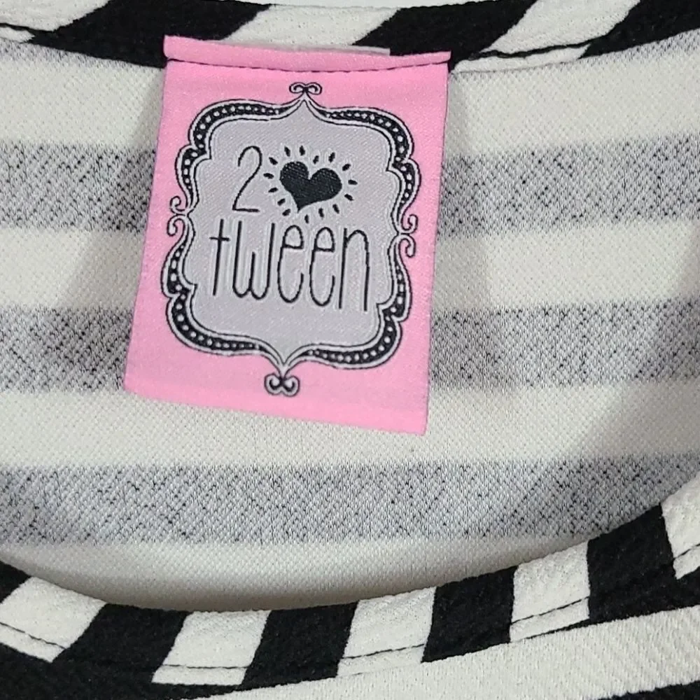 Tween Black White Stripe Jacquard Lace Peplum Dress Bodycon Party Holiday Girls